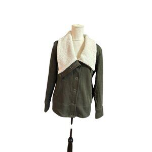 41 Hawthorn Fleece Lined Jacket Asymmetrical Sherpa Collar Chore Coat Grey M